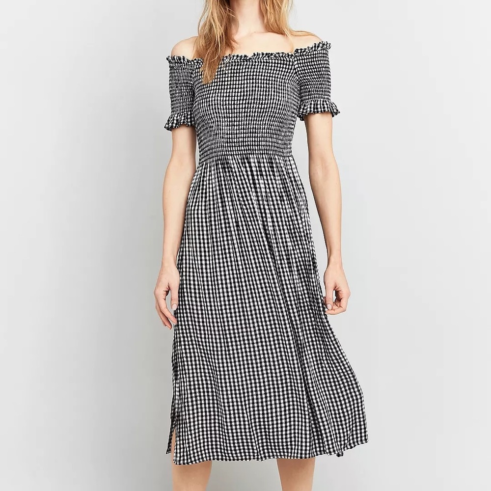 Urban outfitters off the shoulder gingham dress
